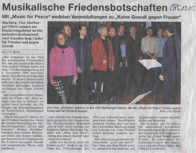 Musikalische Friedensbotschaften